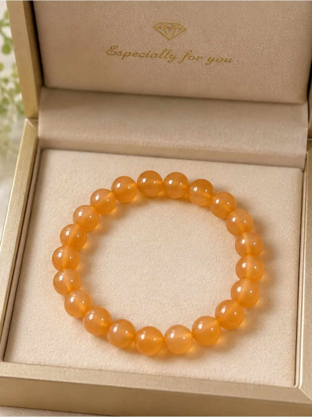 Gold-Tone Orange Beaded Stretch Bracelet